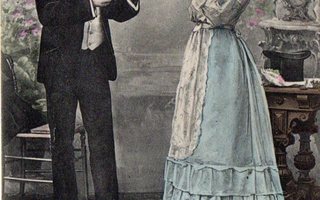 Vanha postikortti- nainen, mies ja kirje