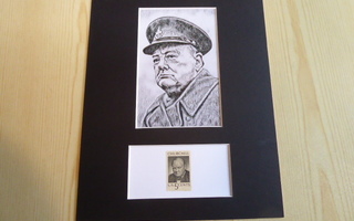 Sir Winston Churchill WWII taidekuva ja postimerkki paspis