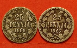 25 penniä 1866 ja 1867. (KD18)