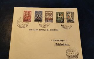 1942 Punaisenristin sarja kirjeessä HELSINKI-leimattuna