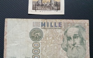 Seteli 1000 lire 1982 + merkki Rooman Olympialaiset 1960