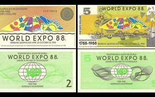 Australia 2 + 5 Dollars 1988 EXPO UNC ALE!
