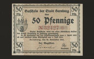 Saksa Notgeld 50 Pfennig, Bernburg 20.11.1918