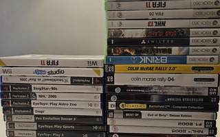 Ps2 xbox360 pc ja wii pelejä yhteensä 32 kpltta.