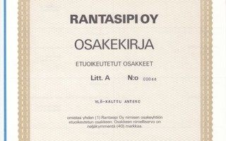 1985 Rantasipi Oy, Jyväskylä osakekirja