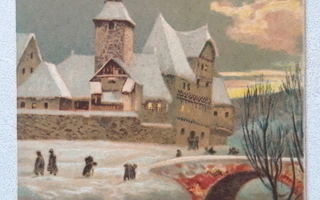 Vanha 1930 luvun kortti, hieno linna maisema