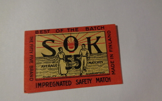 TT-etiketti SOK impregnated safety match Made in Finland