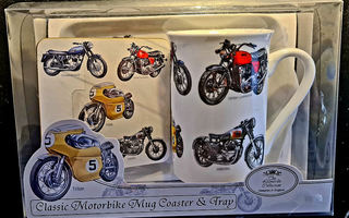 Classic Motorbike Mug coaster and Tray - setti