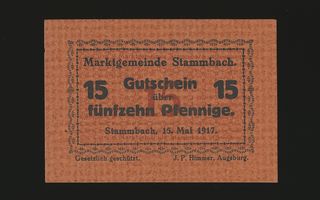 Saksa Notgeld 15 Pfennig, Stammbach 15.5.1917