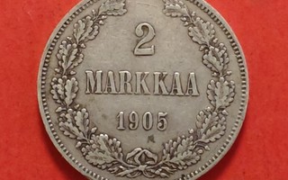 2 markkaa mk 1905. HARVINAINEN vuosi. OK kunto. (KD47)