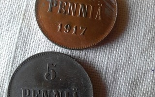 2 kpl 5 pennia 1917