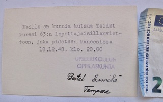 VANHA Kutsu RUK Upseerikoulu Kurssi 63 Lopettajaisjuhla 1948