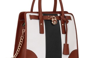 Black / White / Brown Colour Block Tote Handbag