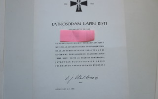 Lapin Sodan Ristin Myöntökirja. v.1958