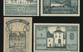 Itävalta Notgeld 50, 80 Heller, 1, 5 Kronen, Wien 1920