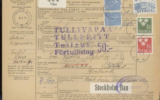 1954 25mk sininen pari ruotsalaisen paketin tullaus