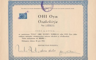 1942 OHI Oy, Helsinki osakekirja