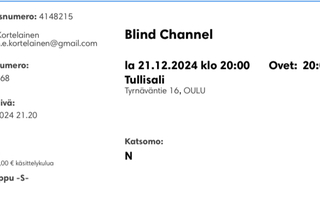 Blind Channellin keikallle 1 Kpl lippu Oulun Tullusaliin