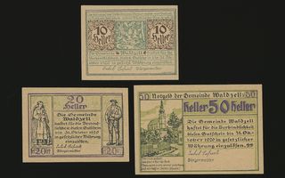 Itävalta Notgeld 10, 20, 50 Heller, Waldzell 1920