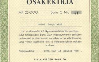 1950 Pihlajaveden Saha Oy, Pihlajavesi osakekirja