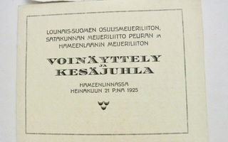 VANHA Ohjelma Voinäyttely Hämeenlinna 1925