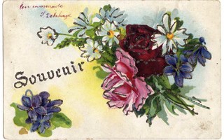 HILEKORTTI / Ruusuja, orvokkeja ja päivänkakkaroita. 1900-l.