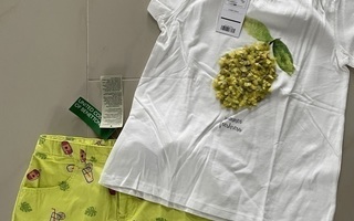 Mango ananas t-paita ja Benetton shortsit, koko 140cm