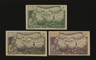 Itävalta Notgeld 10, 20, 50 Heller, Weistrach 1920