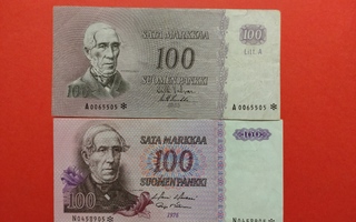 TÄHTIsetelit;  100 mk 1963 * ja 100 markkaa 1976 *. (KD16)