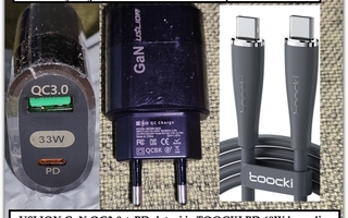 Uslion USB A ja USB C 33W GaN-pikalaturi + kaapeli #28525