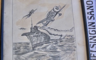 Piirros Rintamataide Laivasto Lentokone Sign Ruoppa UT 1943