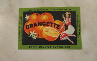 Orangette juomaetiketti .Lapin Olut Oy Rovaniemi.