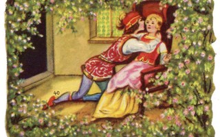 WANHA SATUKUVA / Ruusunen saa suudelman prinssiltä. 1900-l.