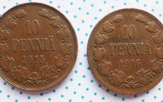 Raha kolikko 10 Penniä  SUOMI  1915 , 1916