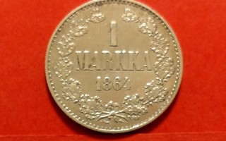 1 mk markka 1864, uudenveroinen, puhdistettu. (KD19)