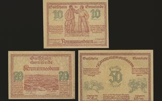 Itävalta Notgeld 10, 20, 50 Heller, Krummnussbaum