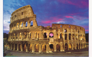 Rooma, Colosseum illalla, aurinko laskemassa (isohko kortti)
