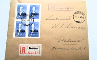 1942 Äänislinna + kirjataan + R lipuke nelilökuorella tulol