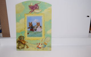 postikortti (A) koirat kissa lusikat lehmä kuu