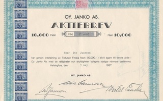 1937 Janko Oy, Helsinki osakekirja