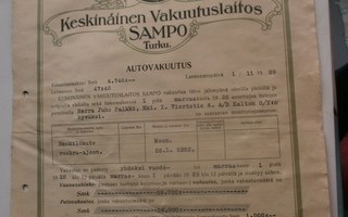 Autovakuutus, Keskinäinen Vakuutusyhtiö Sampo, 1928