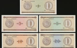 Kuuba 1, 3, 5, 10, 20 Pesos 1985, "D"