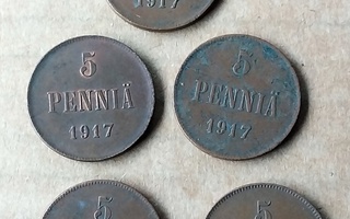 5 penniä 1917 - 5 kpl