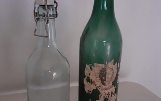 Patenttikorkki pullo ja rommipullo, erikoinen etiketti