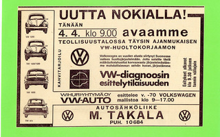 Volkswagen mallisto 1970 ja huolto Nokialla - lehtimainos A4