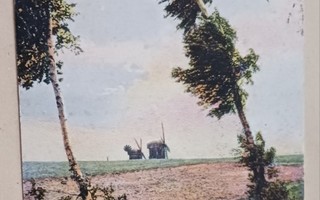 Kesämaisema, tuulimyllyt, väripk, p. 1910