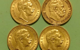 Saksa, 20 markkaa kulta raha 1890-luku, eri vuosia.