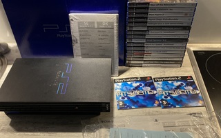 Playstation 2 alkuperäispakkauksessa + 16 peliä CIB