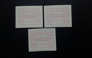 Sveitsi ATM 3 kpl 0005 p, 0010 p, 0020 p **(182)
