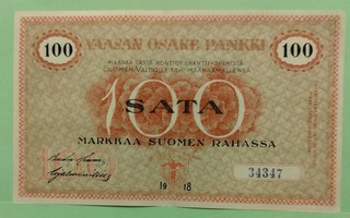 Vaasa, 100 mk markkaa 1918, kunto noin 6.  (KD45).